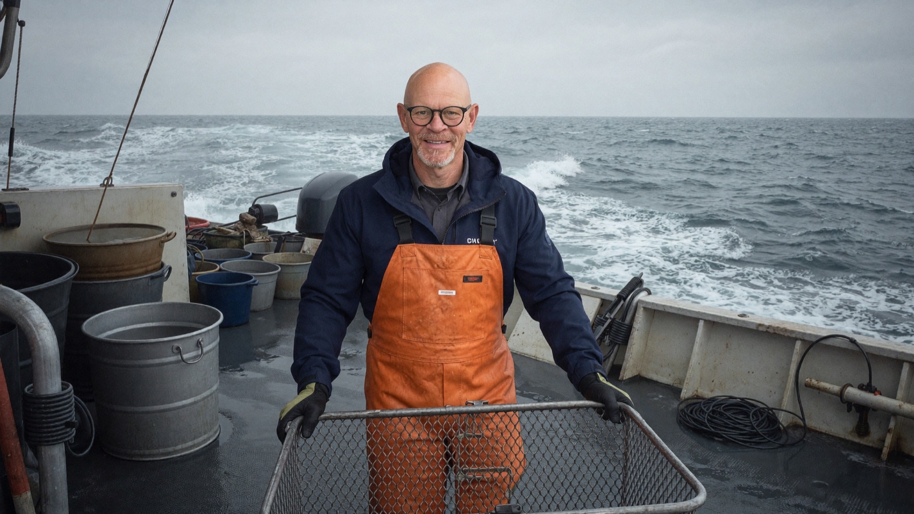 Bill hauling a crab pot on deck