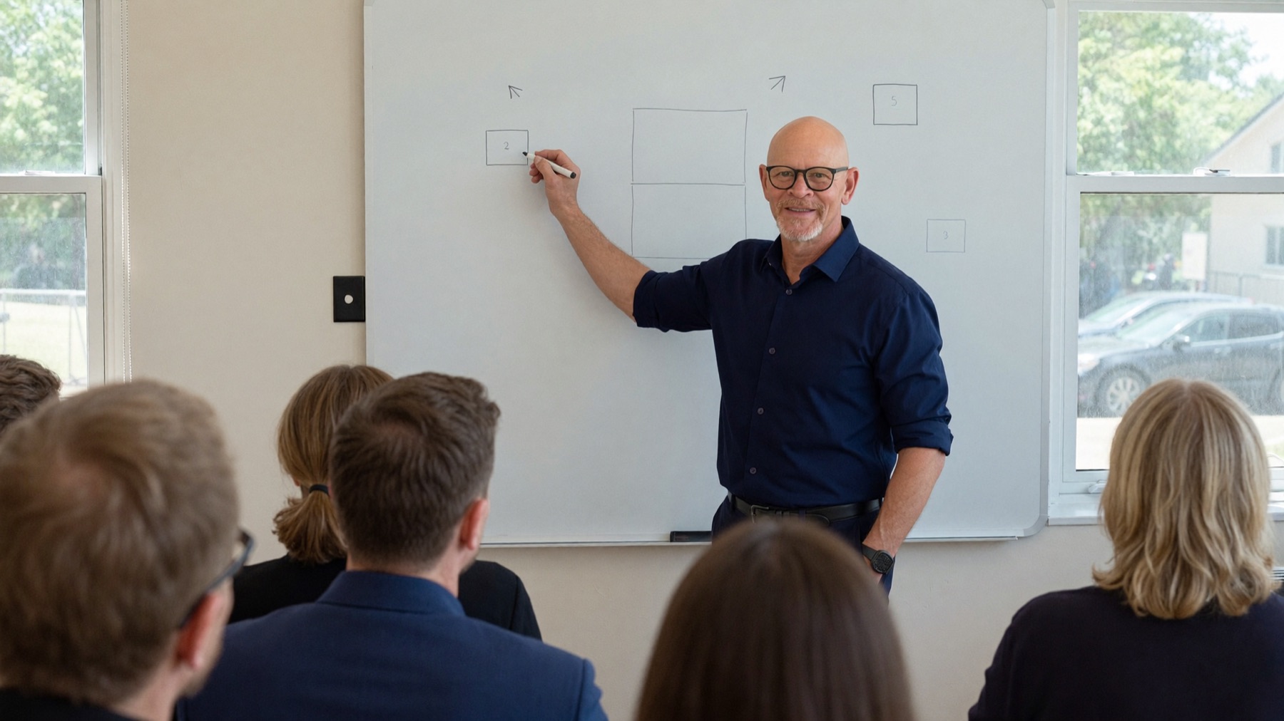 Bill teaching a workshop at the whiteboard